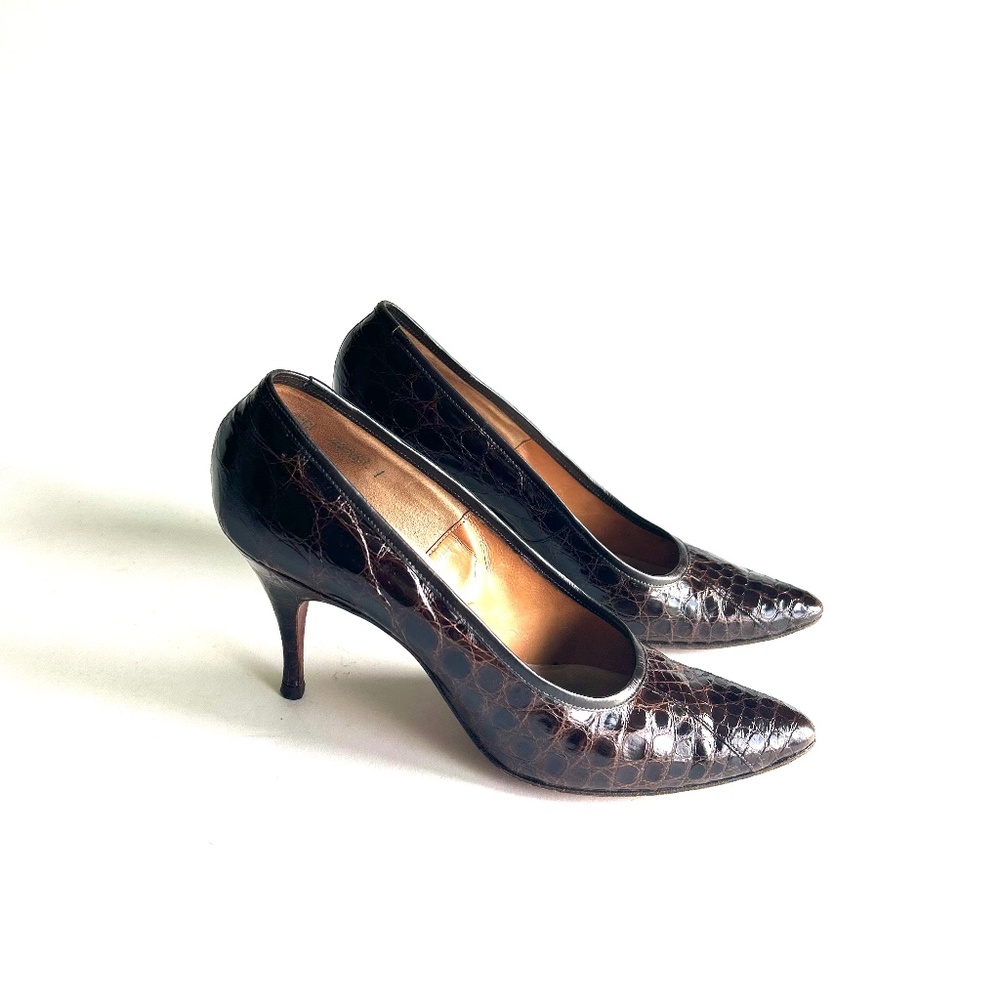 De Liso Debs by Palter Deliso Brown Croc Print Leather Classic Heels Size 7A